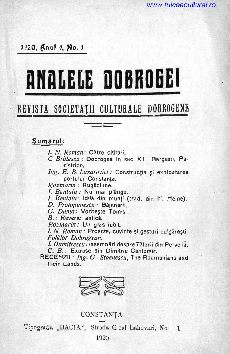 coperta analele dobrogei 01 1920_www.tulceacultural.ro